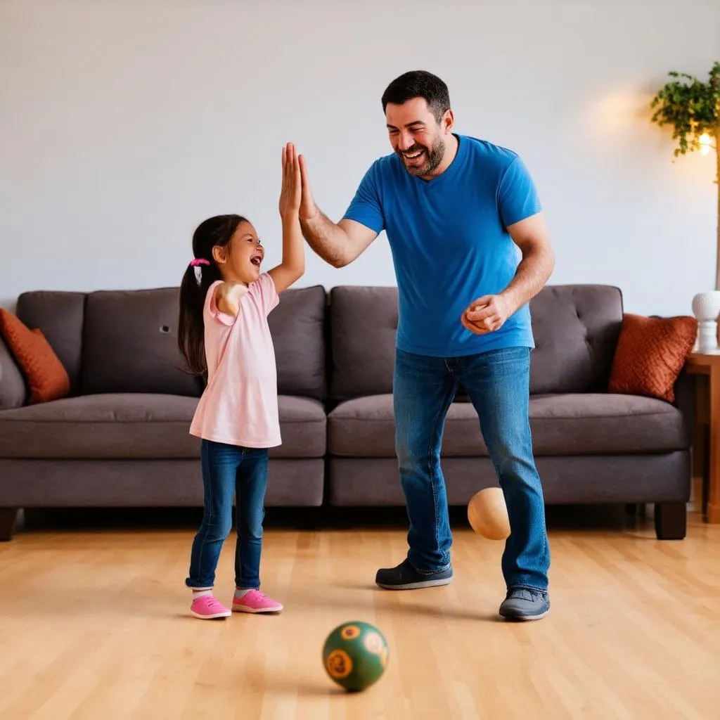 Bố và con gái chơi bowling