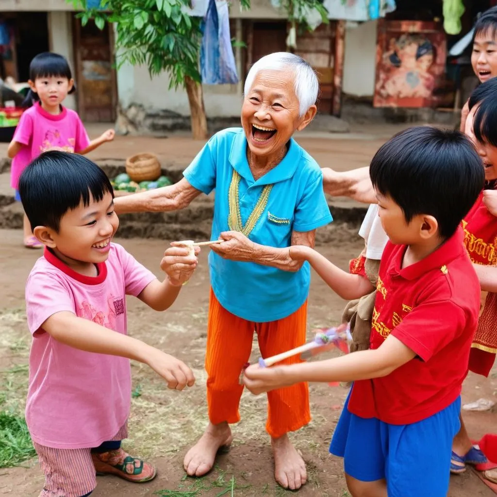 Trẻ em chơi bà ba đi chợ