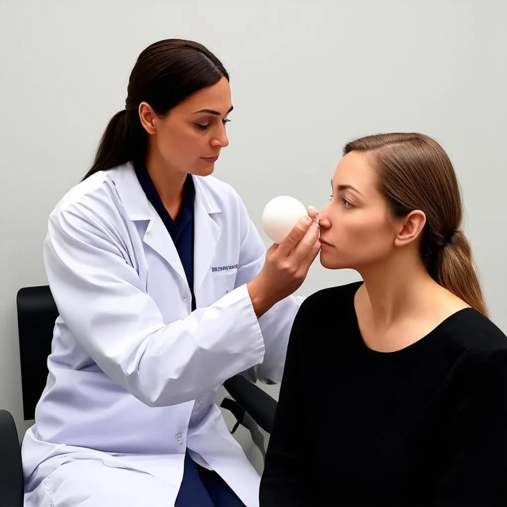 A plastic surgeon consulting with a patient