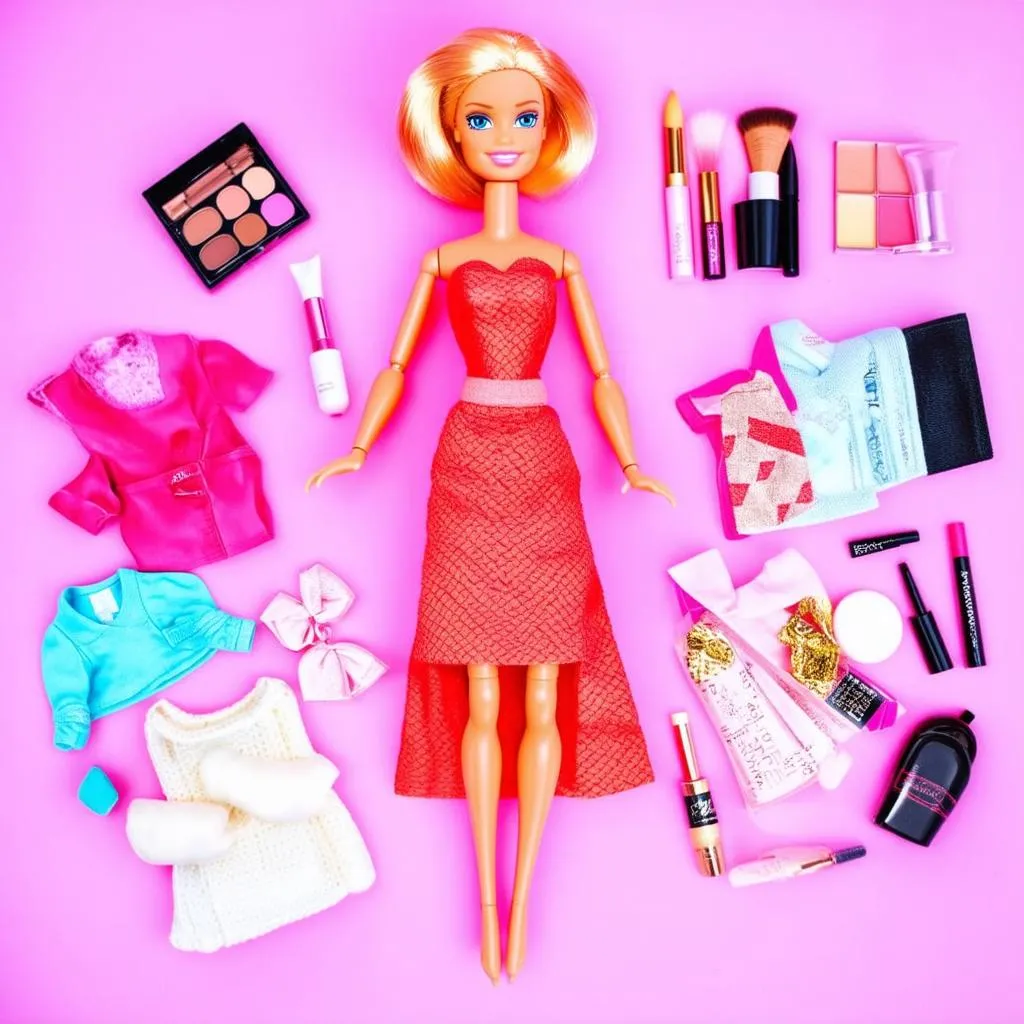 barbie với nhiều loại mỹ phẩm và trang phục