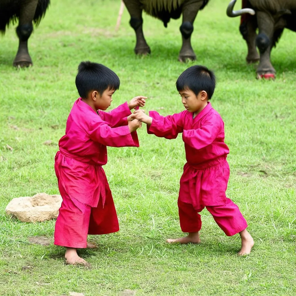 Hình ảnh các bé chơi chọi trâu