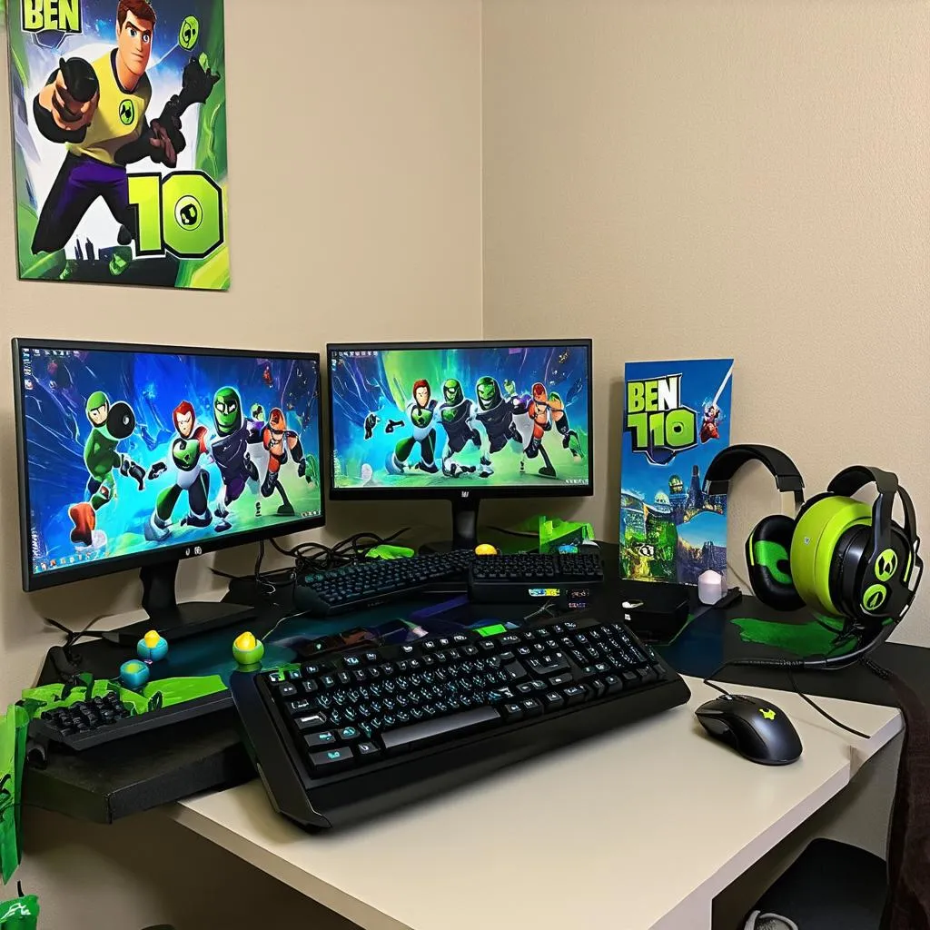 Gaming setup with Ben 10 theme