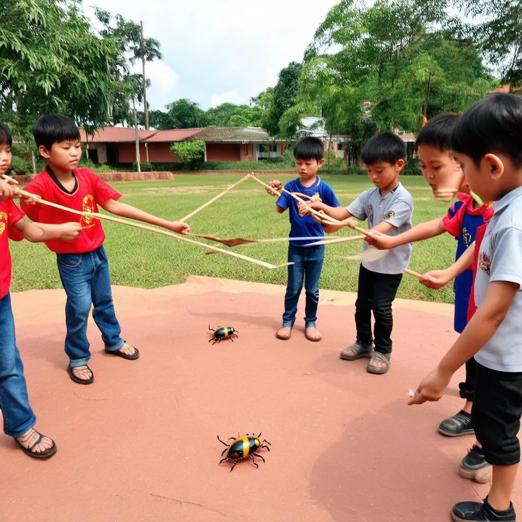 Trẻ em chơi trò chơi bọ vạp vàng