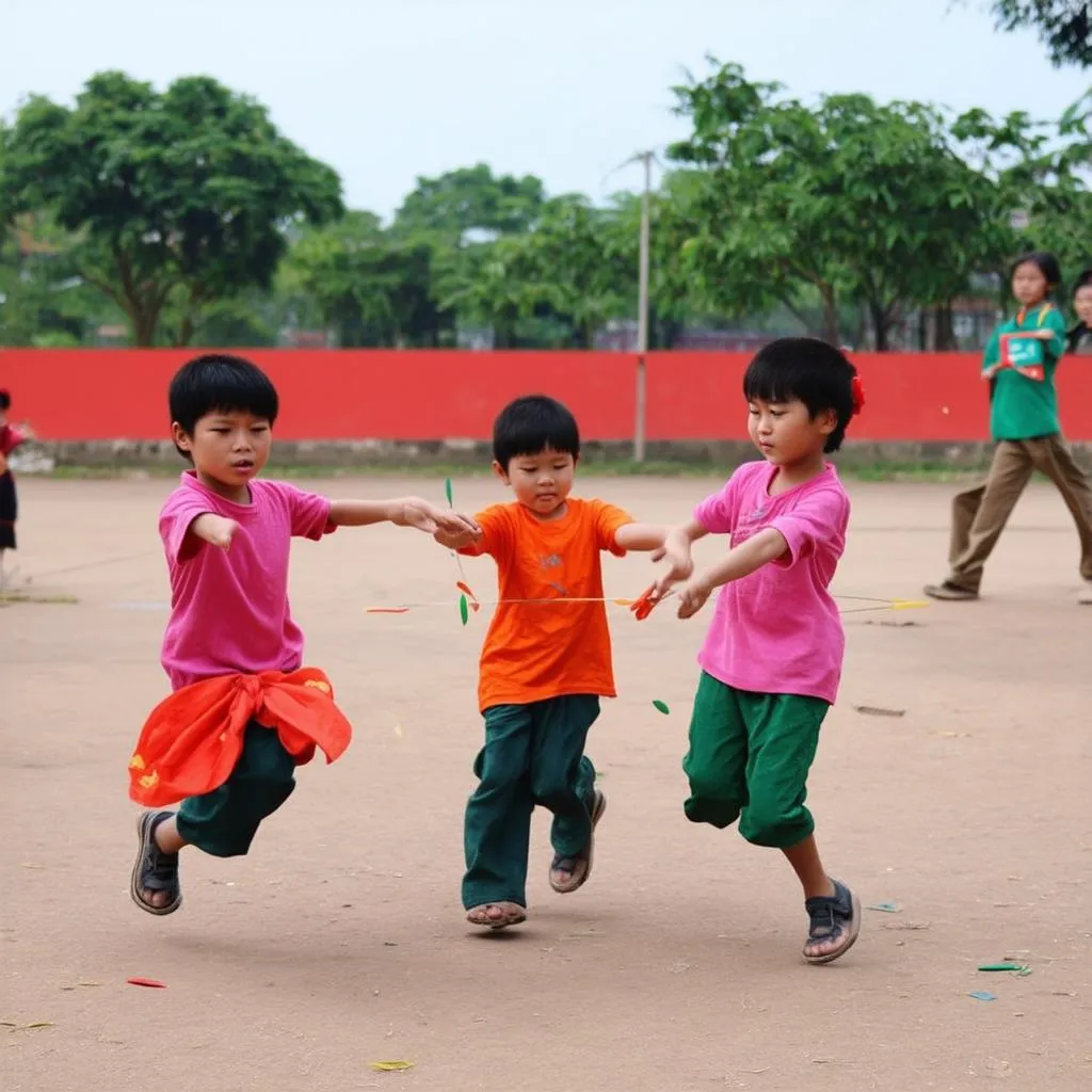 Các em học sinh chơi ô ăn quan vui vẻ