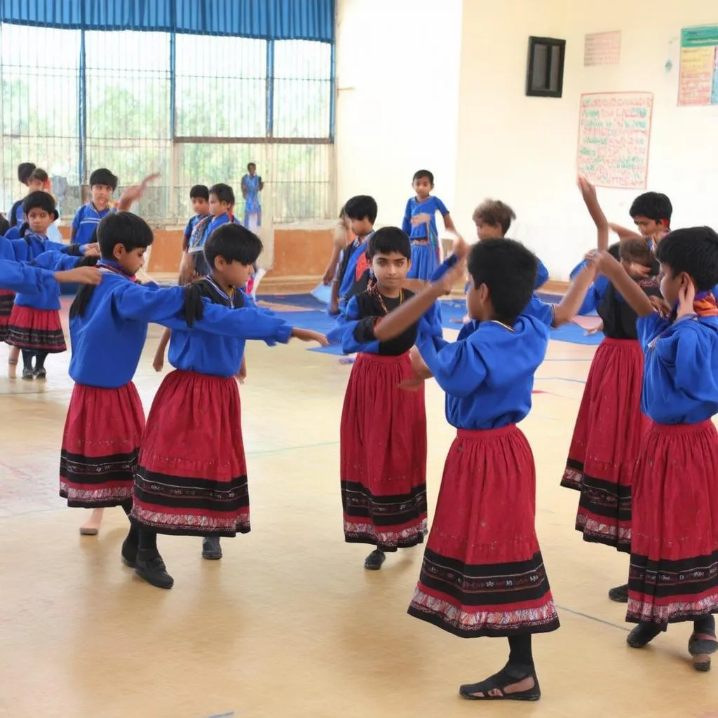 Các em học sinh đang tham gia chơi trò chơi dân gian