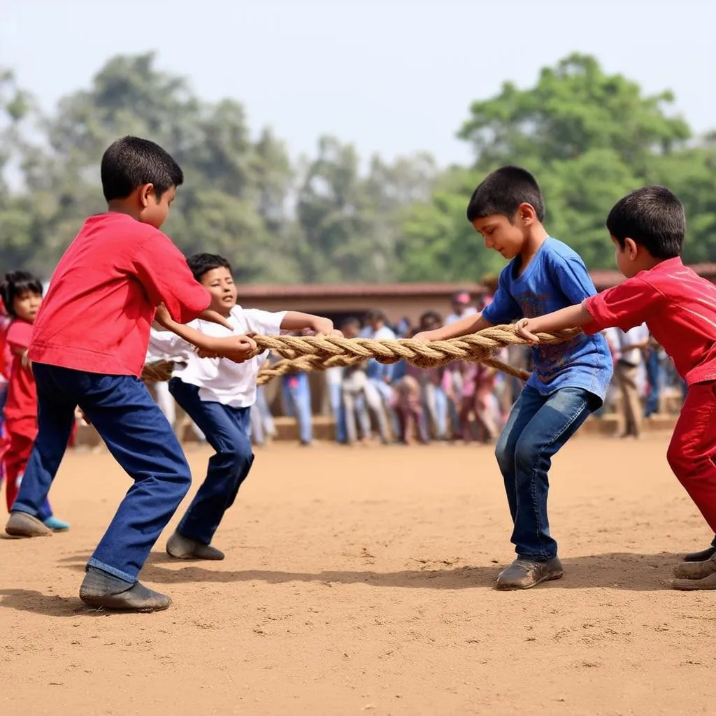 Các em nhỏ chơi kéo co