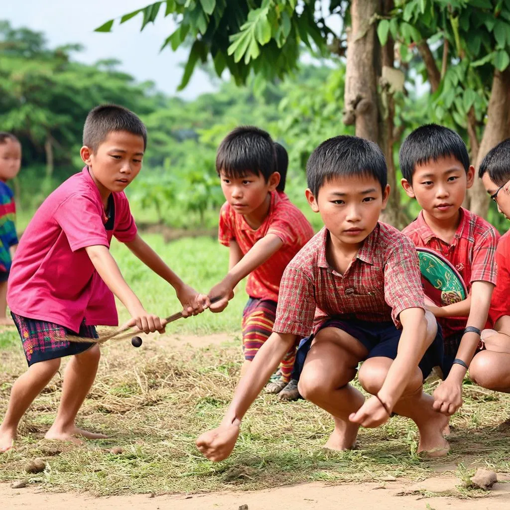 Các em nhỏ chơi ô ăn quan