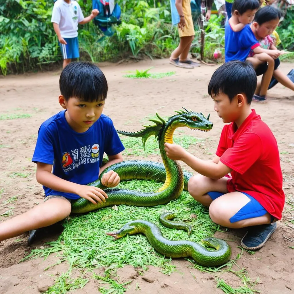 Các em nhỏ chơi rồng rắn lên mây