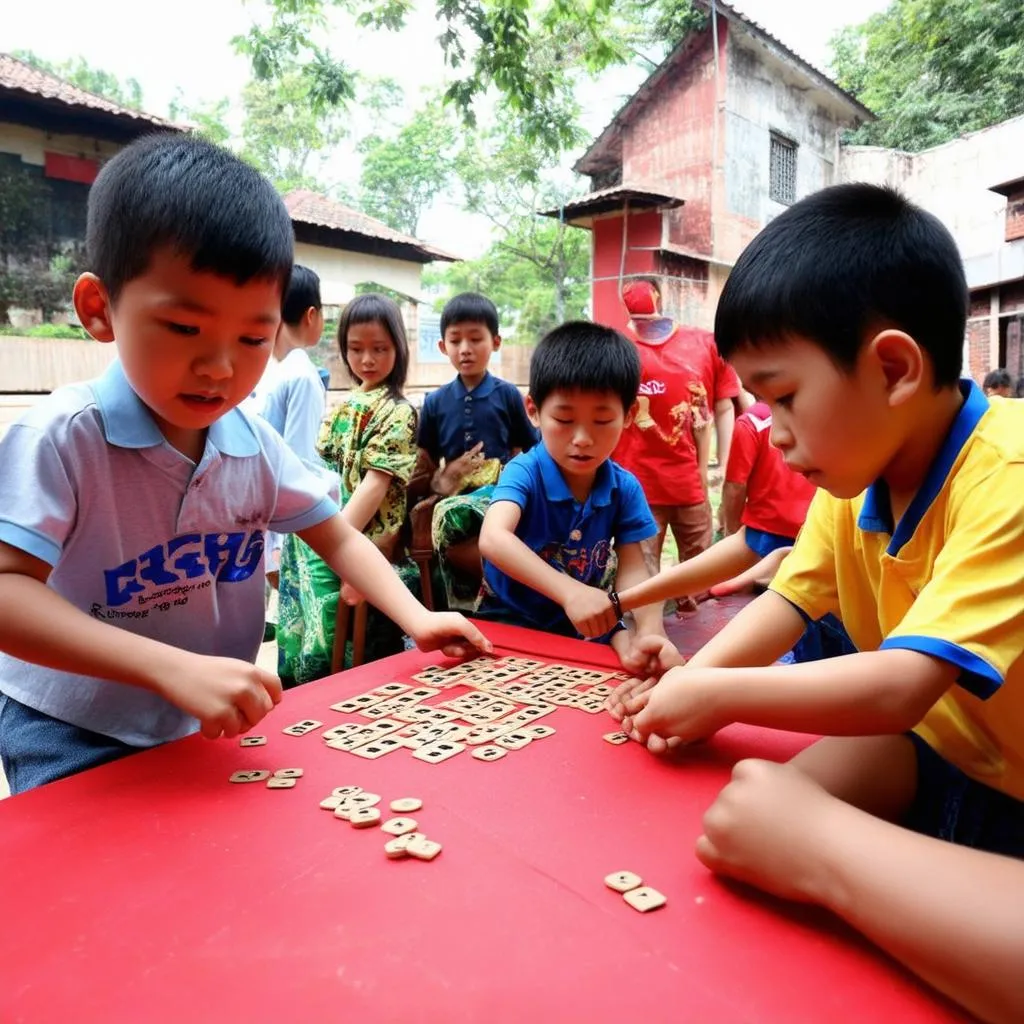 Các em nhỏ đang chơi đập guốc