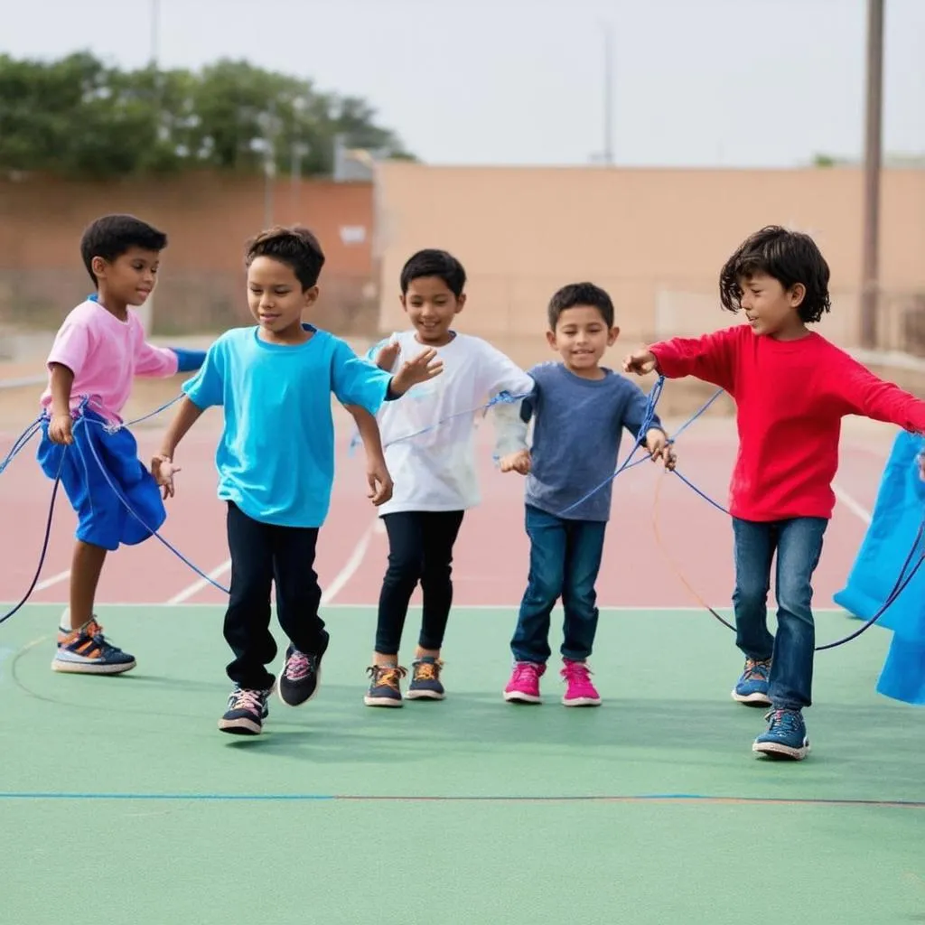 các em nhỏ đang chơi nhảy dây