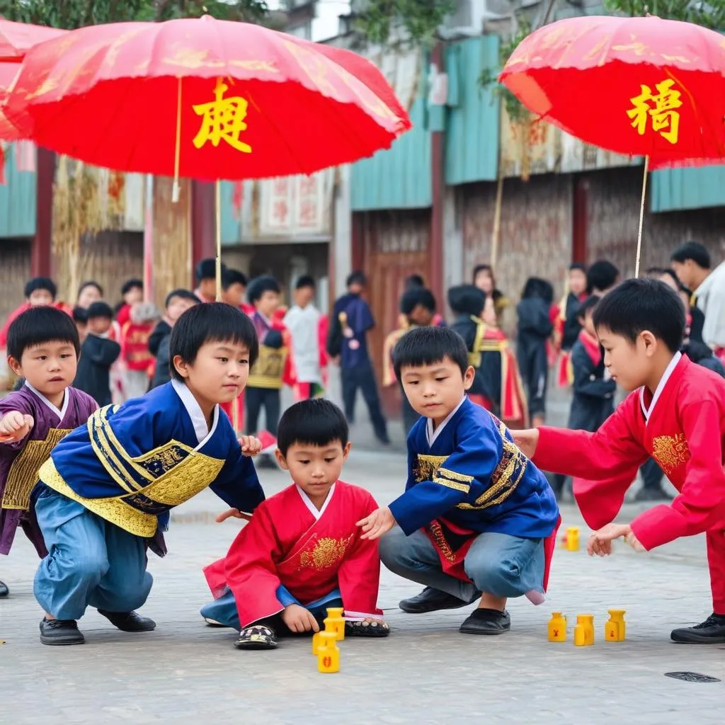 Các em nhỏ chơi ô ăn quan