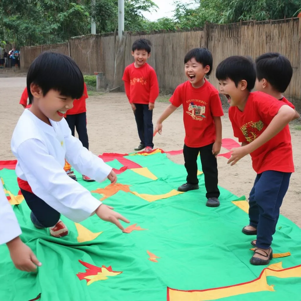 Các em nhỏ đang chơi Ô Ăn Quan