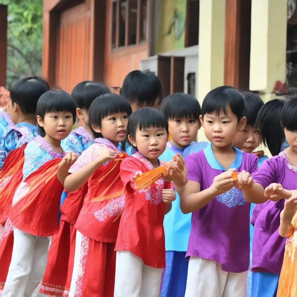 các em nhỏ đang chơi ô ăn quan