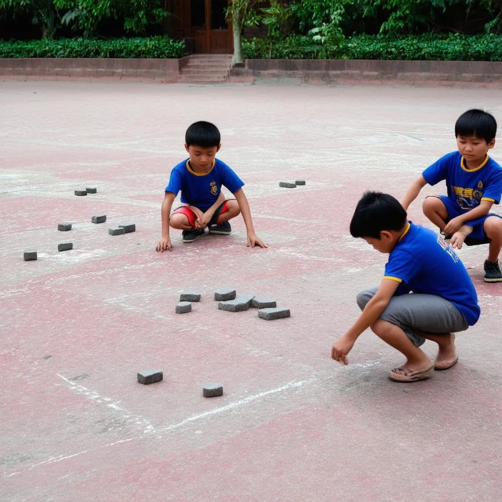 Các em nhỏ chơi ô ăn quan