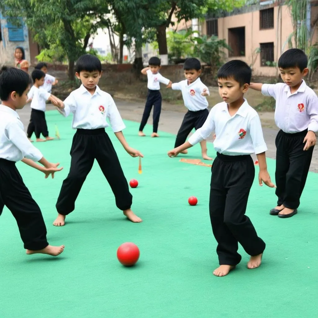 Các em nhỏ chơi ô ăn quan