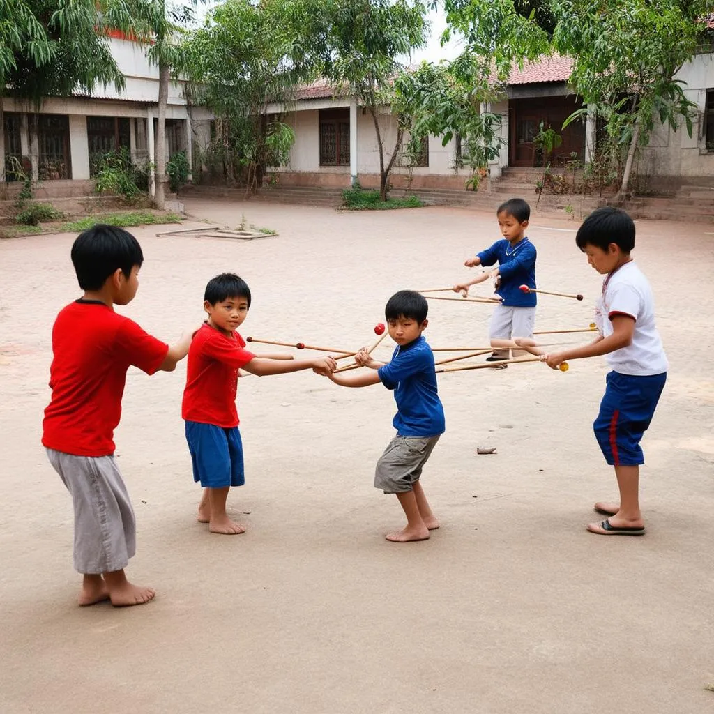 Trẻ em chơi ở sân trước