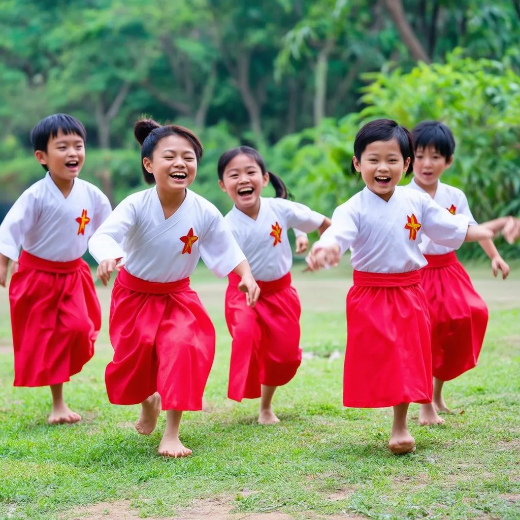 Các em nhỏ đang vui chơi trò chơi dân gian