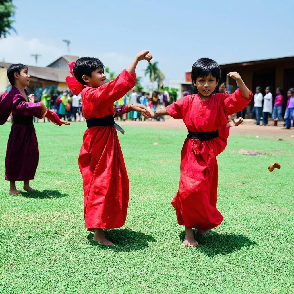 Các em nhỏ thích thú tham gia trò chơi dân gian