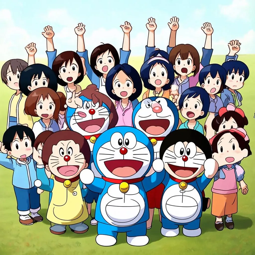 Các nhân vật trong Doraemon đang vui chơi