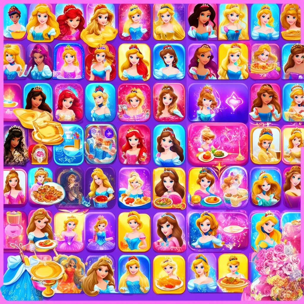 A collection of princess-themed game icons