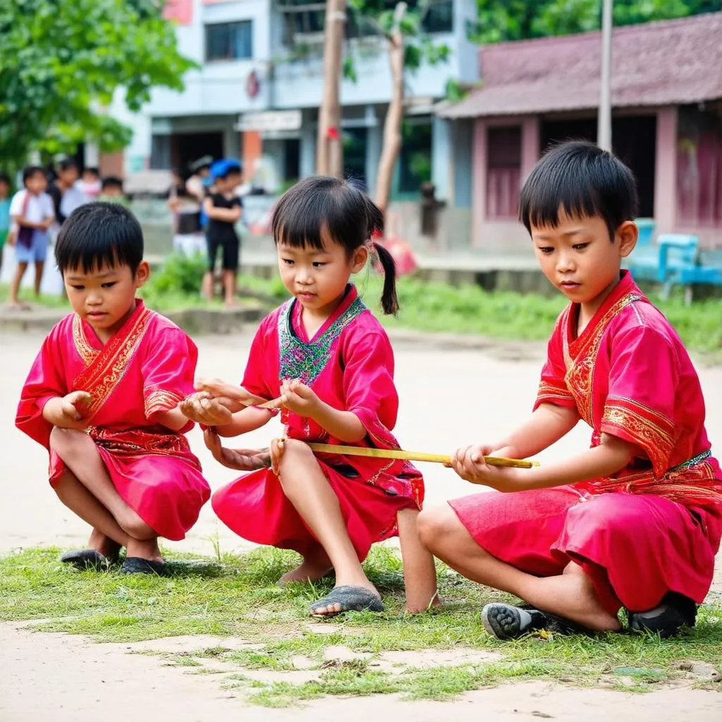 Trẻ em chơi các trò chơi dân gian