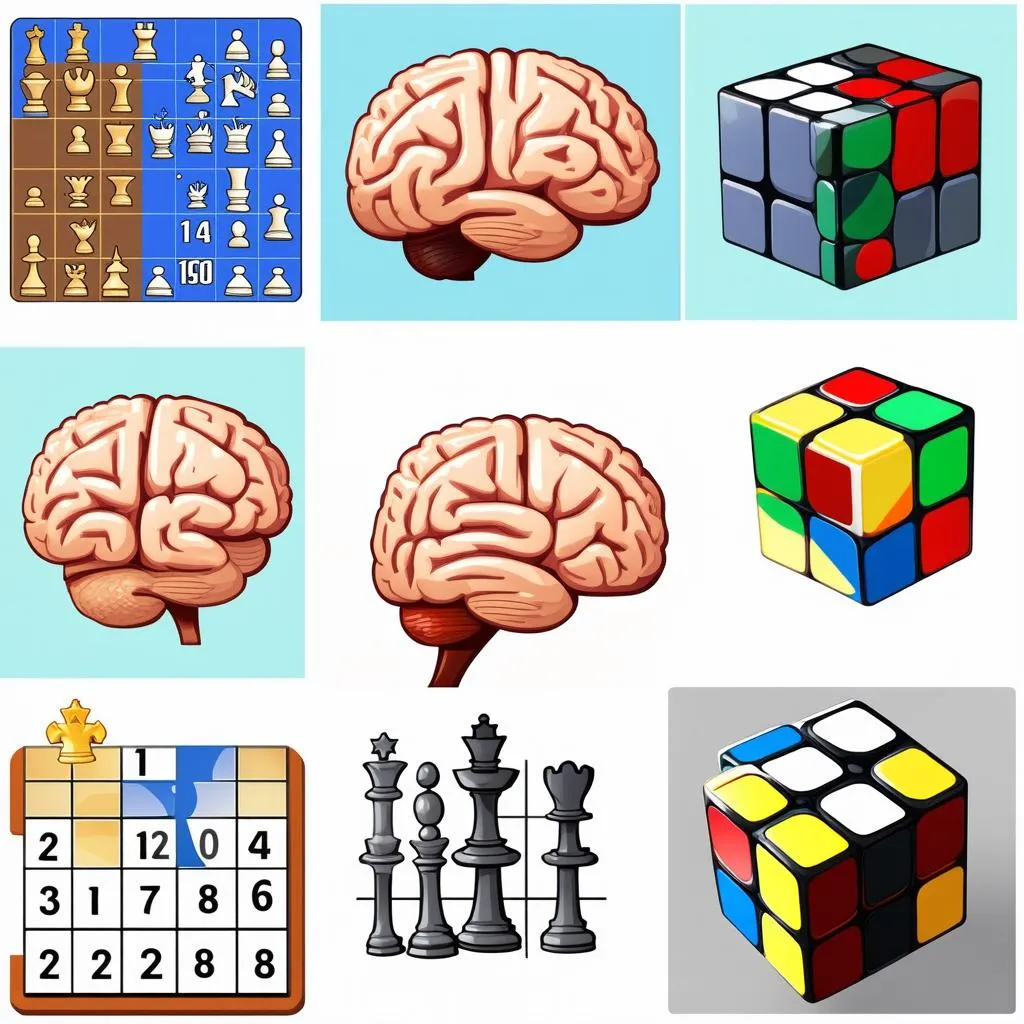 Hình ảnh các trò chơi trí tuệ như cờ vua, sudoku, rubik