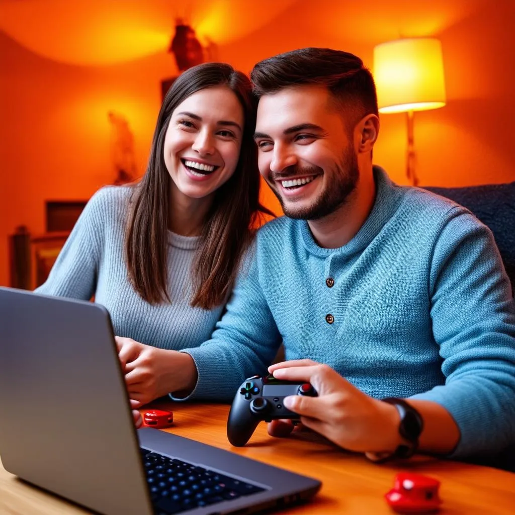 Cặp đôi đang video call và chơi game online