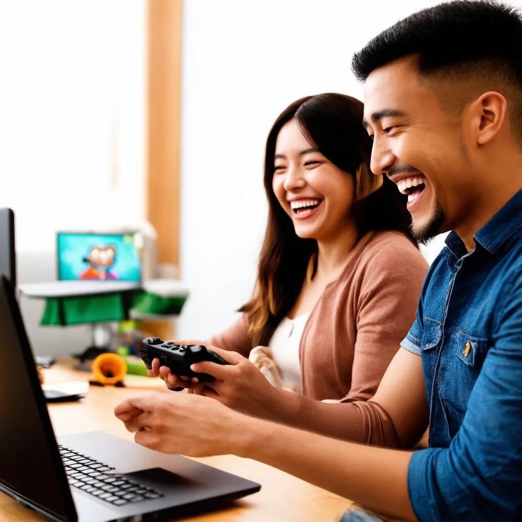 Cặp đôi yêu xa đang chơi game online