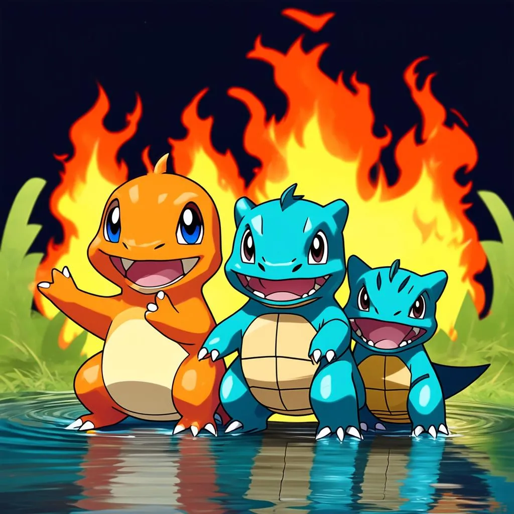 Charmander, Squirtle, Bulbasaur