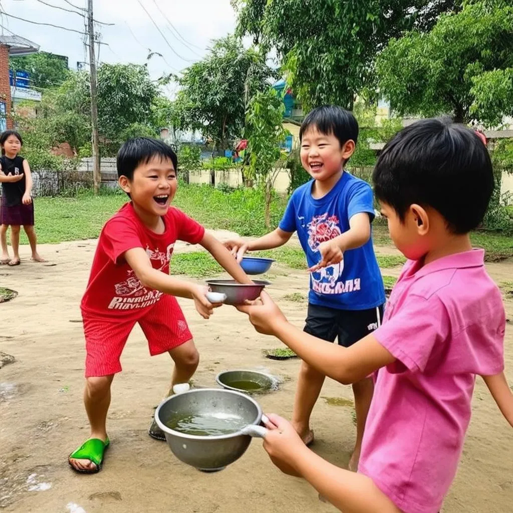 Trẻ em chơi chuyền nước