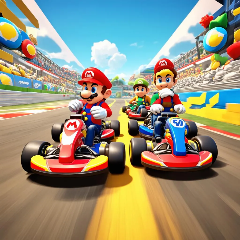 Bốn người chơi đang tranh tài trong tựa game Mario Kart 8