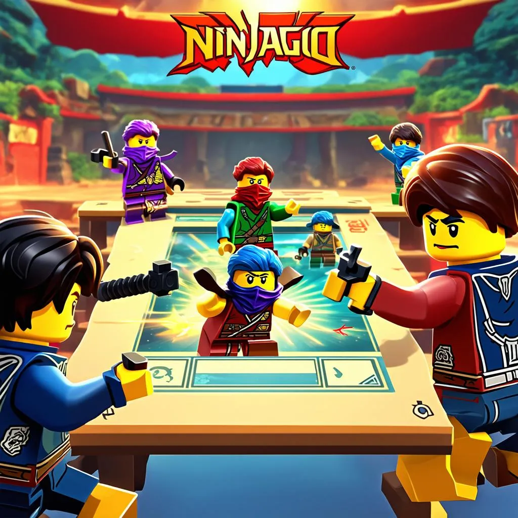 Trẻ em chơi game Ninjago đánh nhau