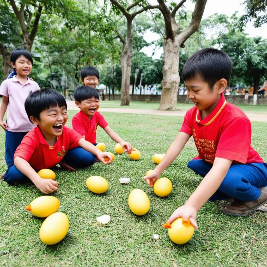 Trẻ em chơi trò chơi con gà đẻ trứng