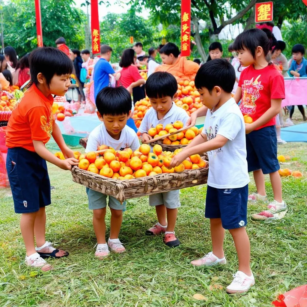 Trẻ em chơi trò chọn quả trung thu