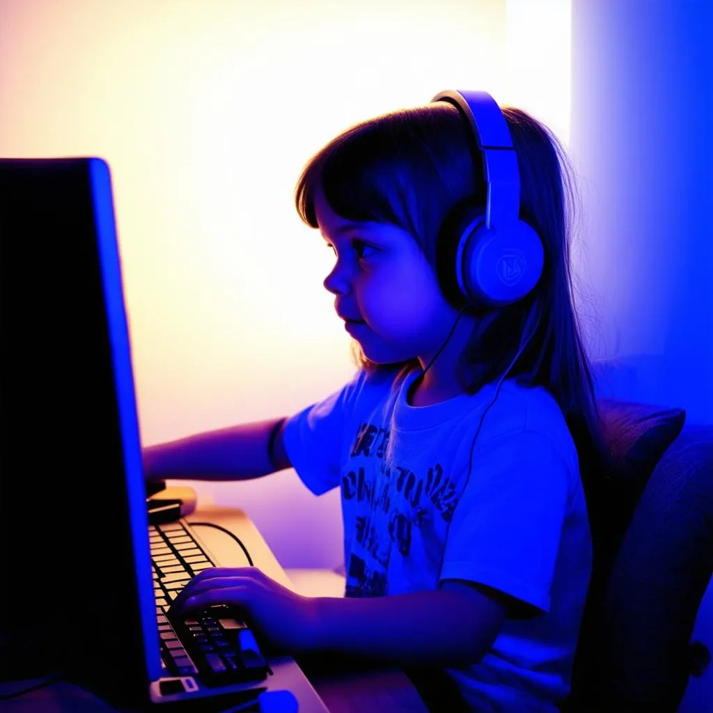 Girl playing games in the room