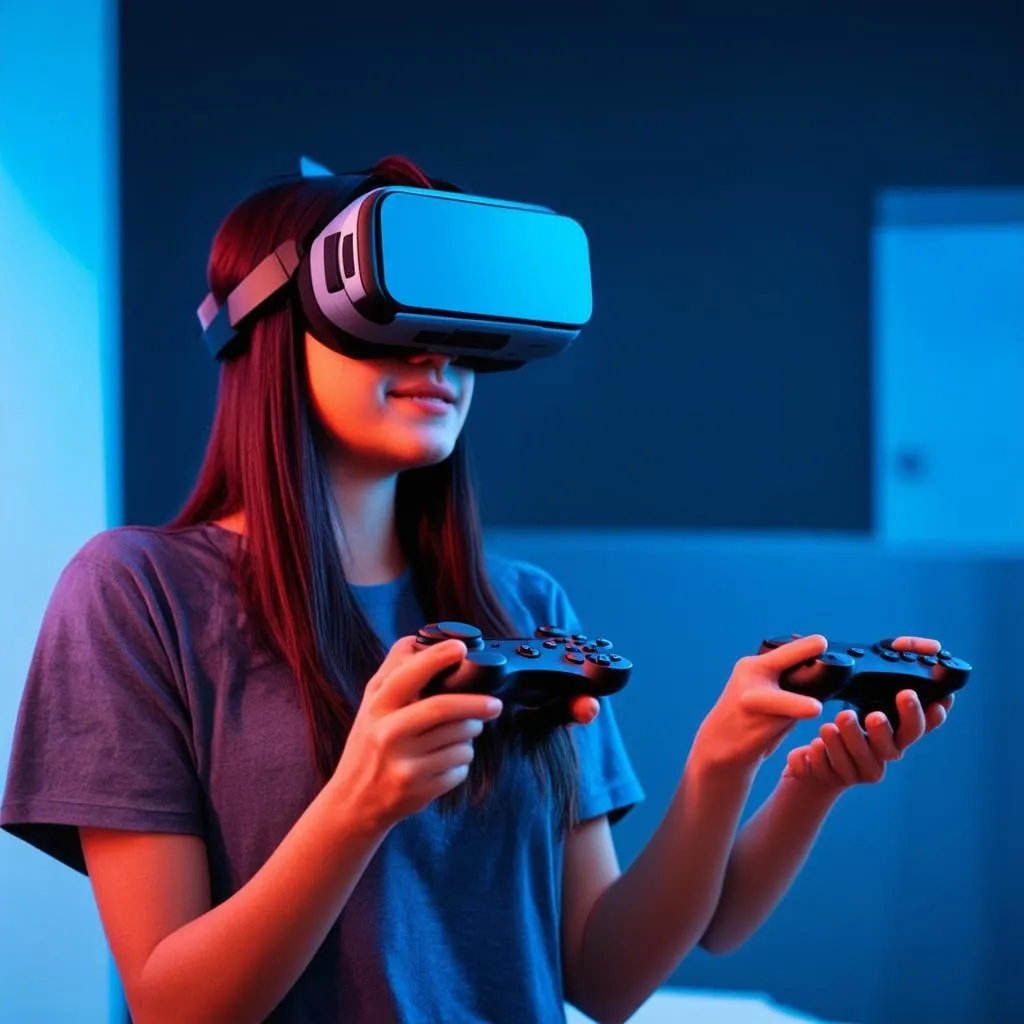 Cô gái đang chơi game VR