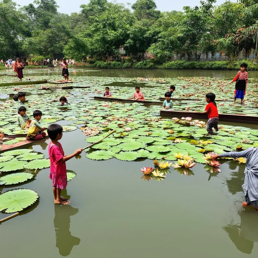 Đầm sen và trò chơi truyền thống