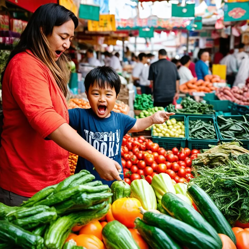 Đi chợ cùng mẹ