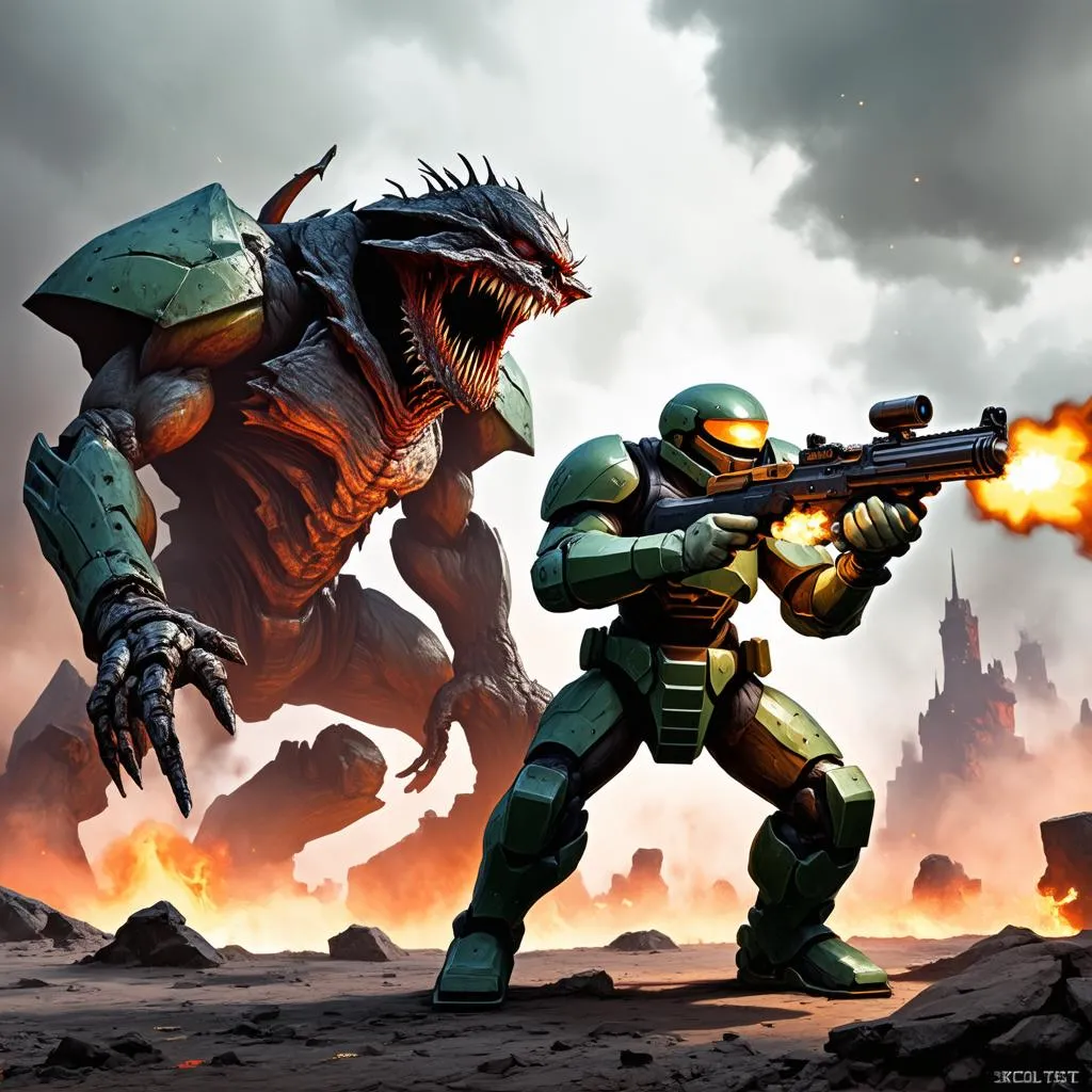 DOOM Guy chiến đấu với quỹ vật