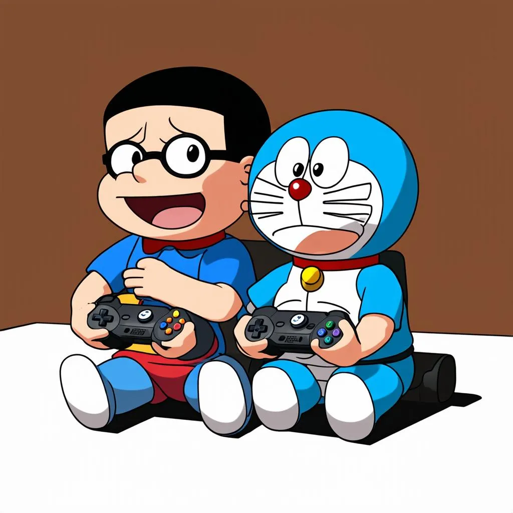 Doraemon và Nobita cùng nhau chơi game