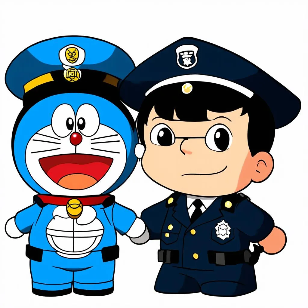 Doraemon và Nobita mặc đồng phục cảnh sát