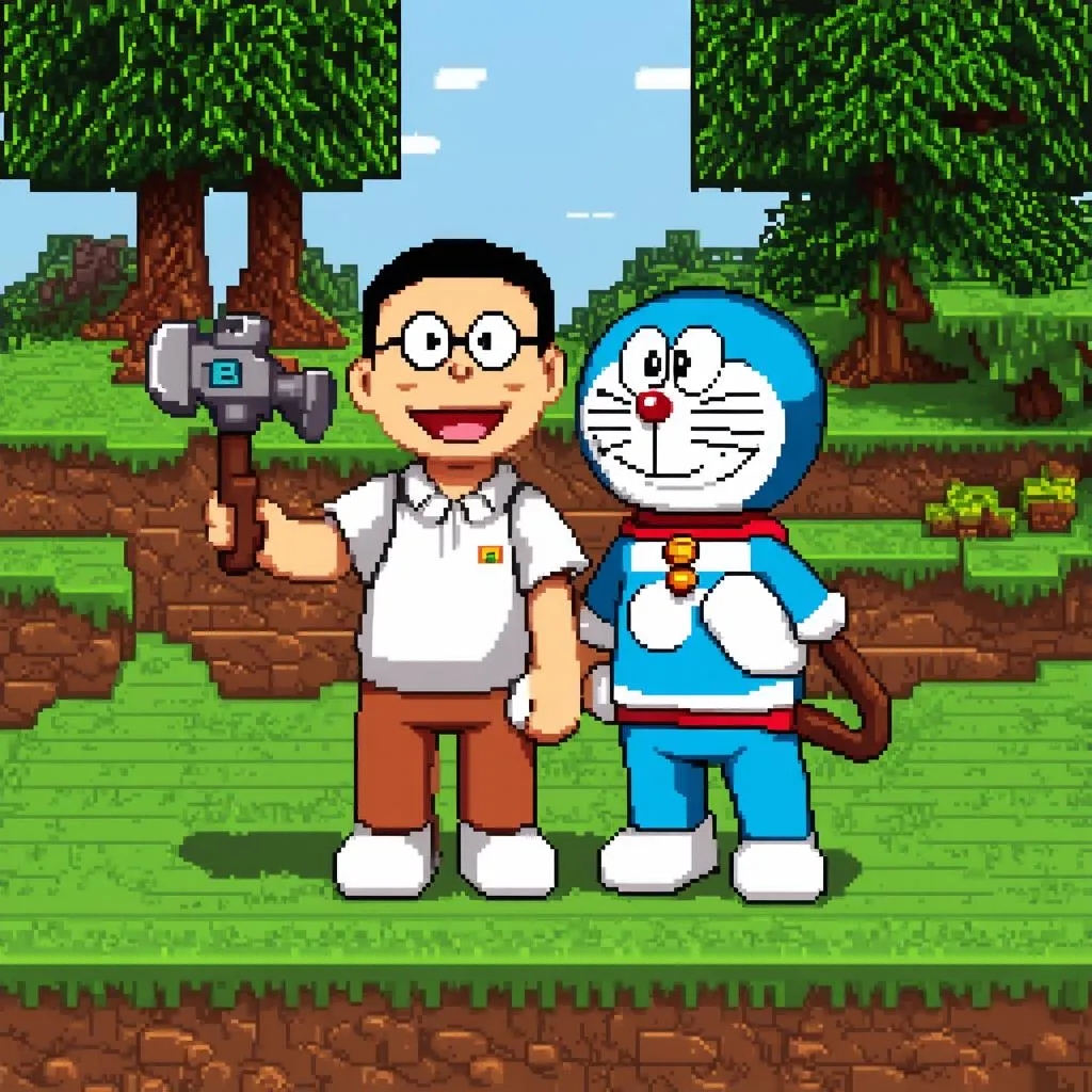 Doraemon và Nobita trong Minecraft