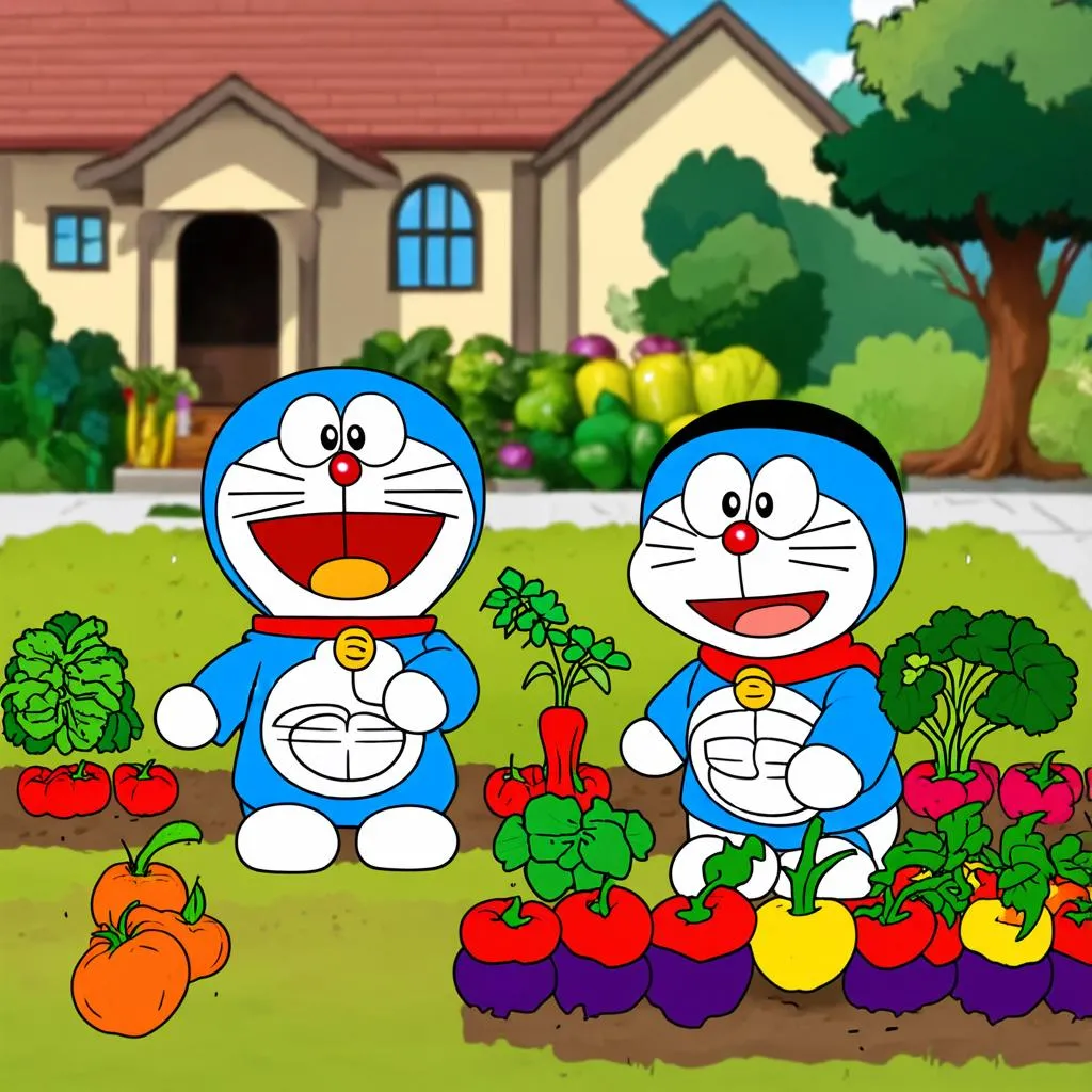 Doraemon và Nobita trồng rau