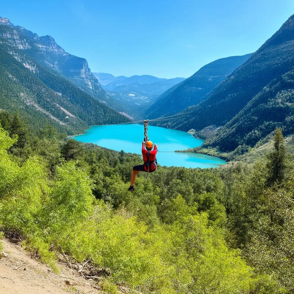 Du dây zipline tại Hồ Núi Cốc