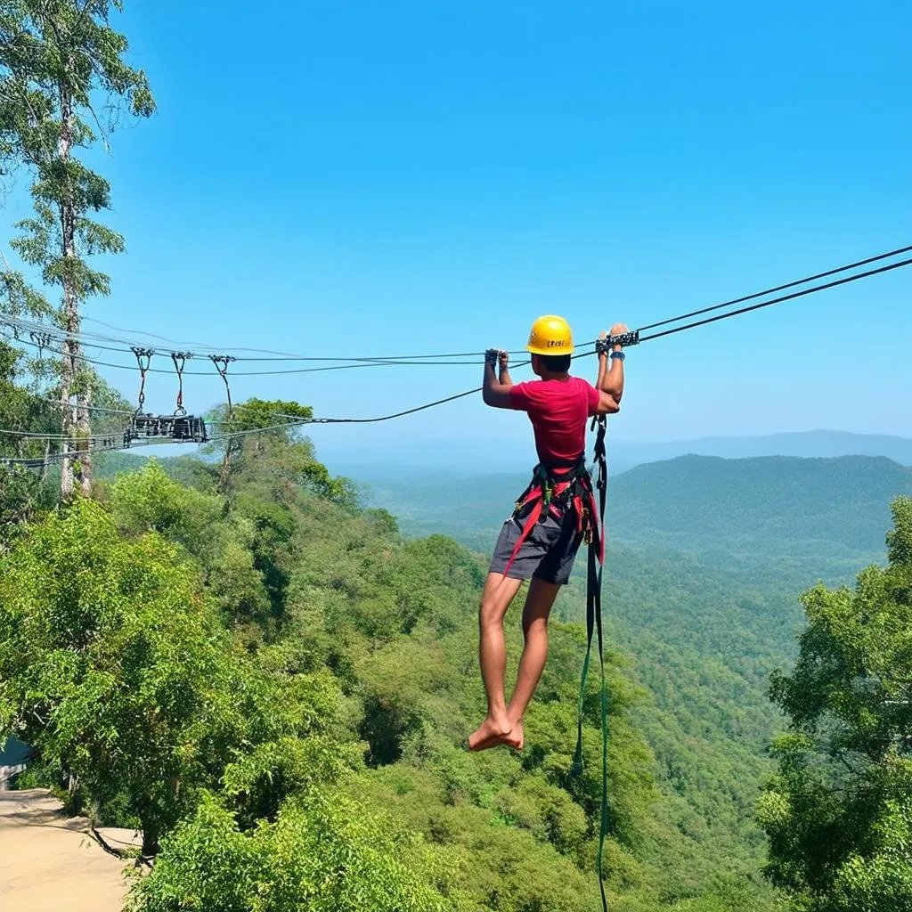 Du khách chơi highwire