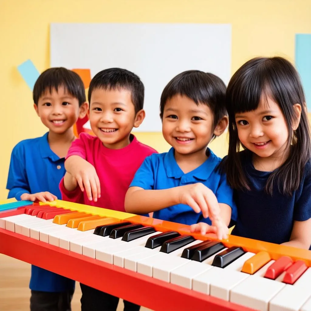 Trẻ em vui chơi với piano