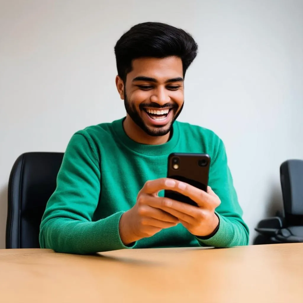 Excited Gamer Playing on Phone