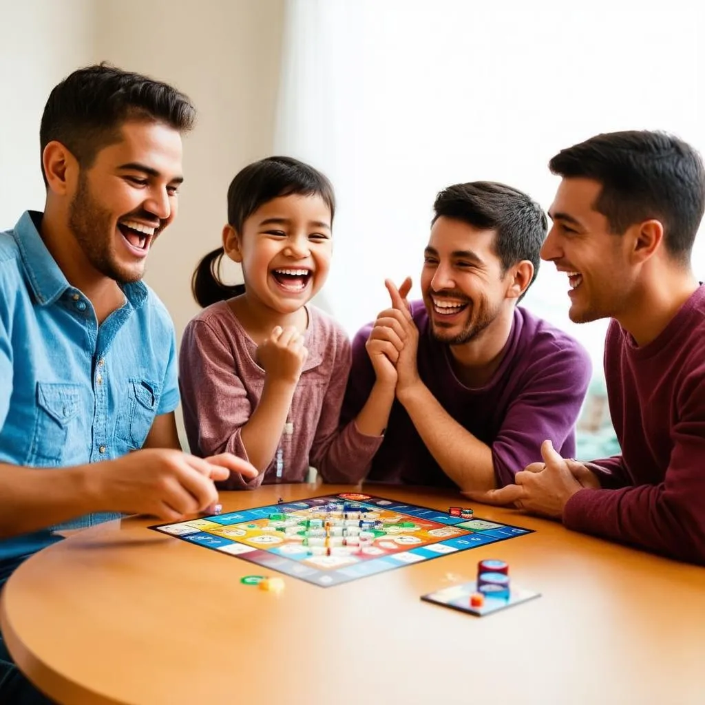 Gia đình vui vẻ chơi board game