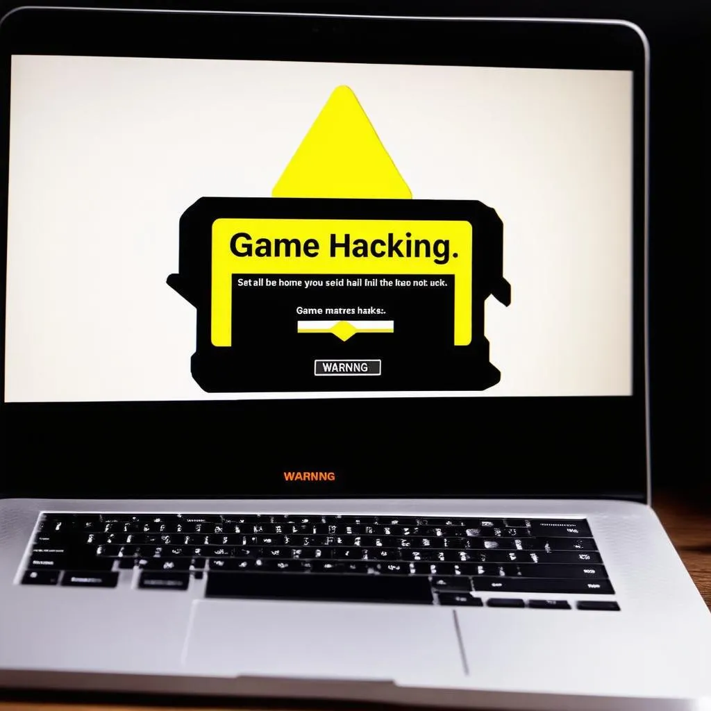 Laptop hiển thị màn hình cảnh báo hack game