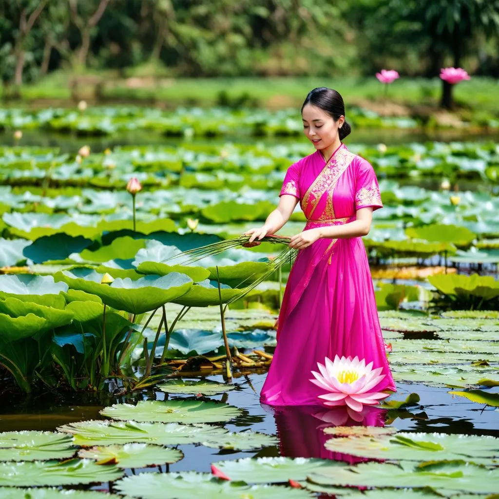 Hái sen trong đầm